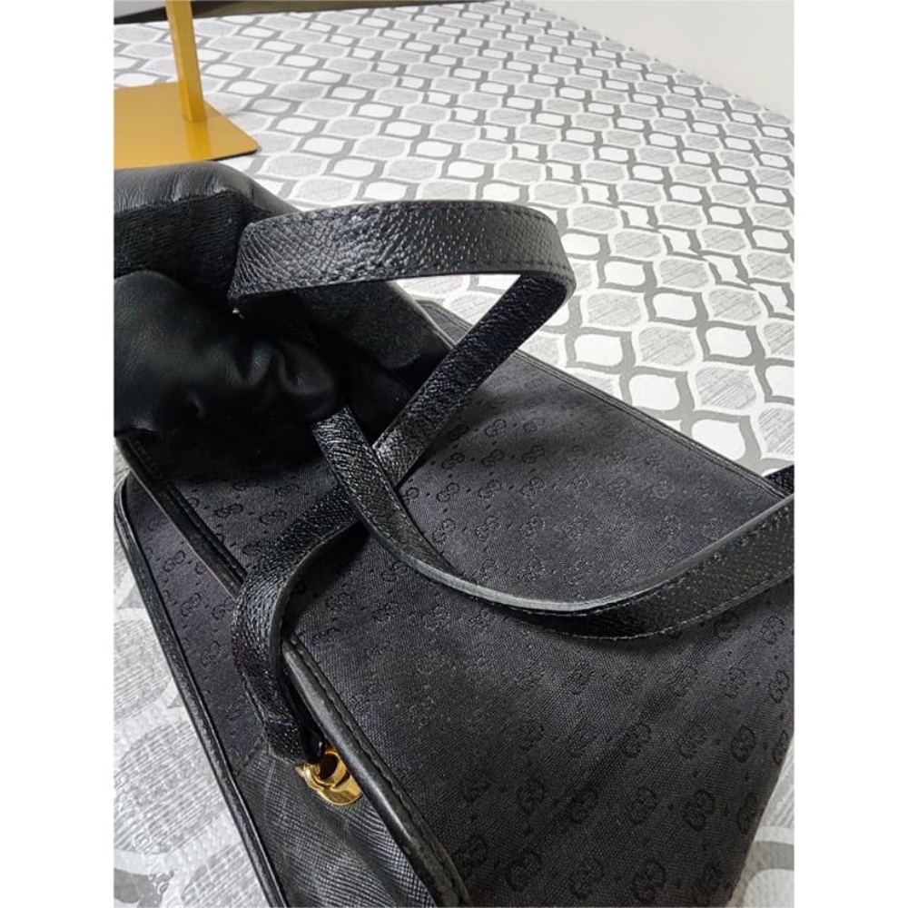 Authentic GUCCI Vintage Micro GG Canvas Bamboo Shoulder Bag Black - Picture 5 of 11